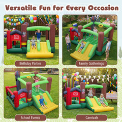 Kids Inflatable Bounce House with Dual Slides and Ball Pit Farm-Themed with 680W Blower