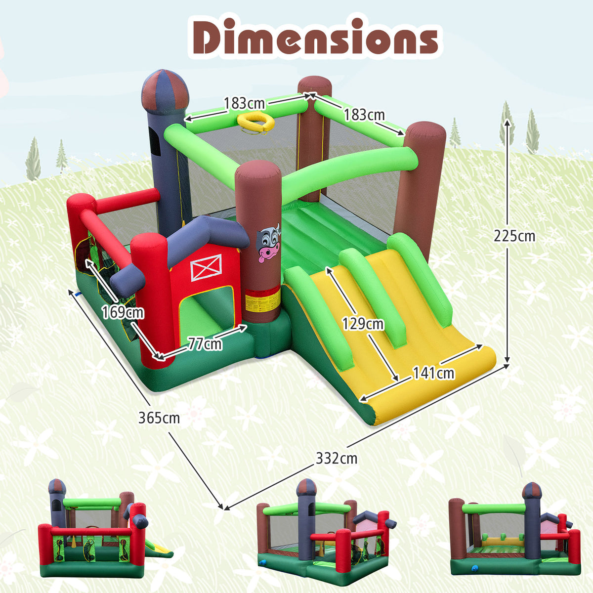 Kids Inflatable Bounce House with Dual Slides and Ball Pit Farm-Themed with 680W Blower
