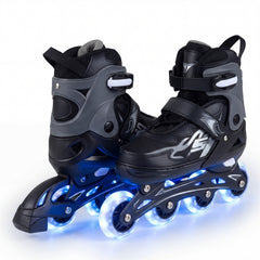 Kids Inline Skates 4 Sizes Adjustable Light-Up Roller Skates for Boys and Girls Ages 7-9-Grey