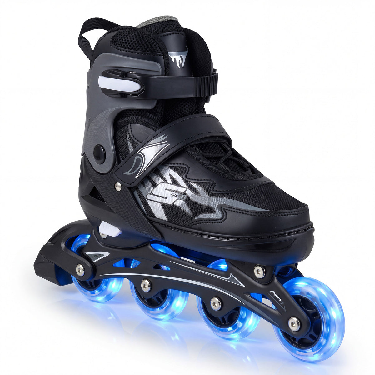 Kids Inline Skates 4 Sizes Adjustable Light-Up Roller Skates for Boys and Girls Ages 7-9-Grey