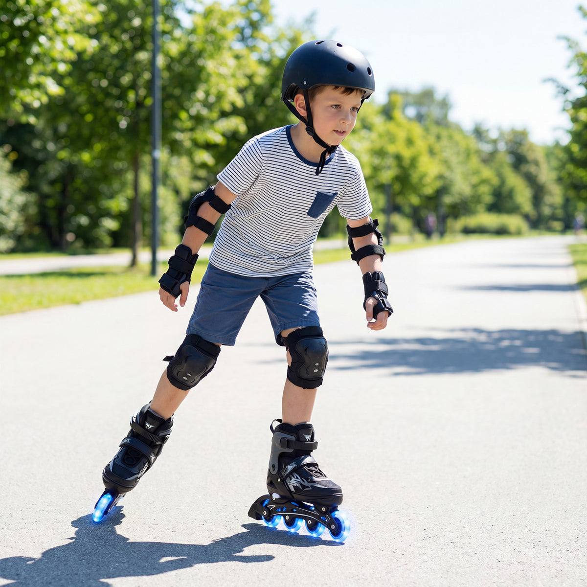 Kids Inline Skates 4 Sizes Adjustable Light-Up Roller Skates for Boys and Girls Ages 7-9-Grey