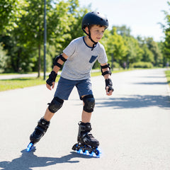 Kids Inline Skates 4 Sizes Adjustable Light-Up Roller Skates for Boys and Girls Ages 7-9-Grey