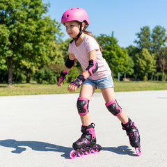 Kids Inline Skates 4 Sizes Adjustable Light-Up Roller Skates for Boys and Girls Ages 7-9-Pink