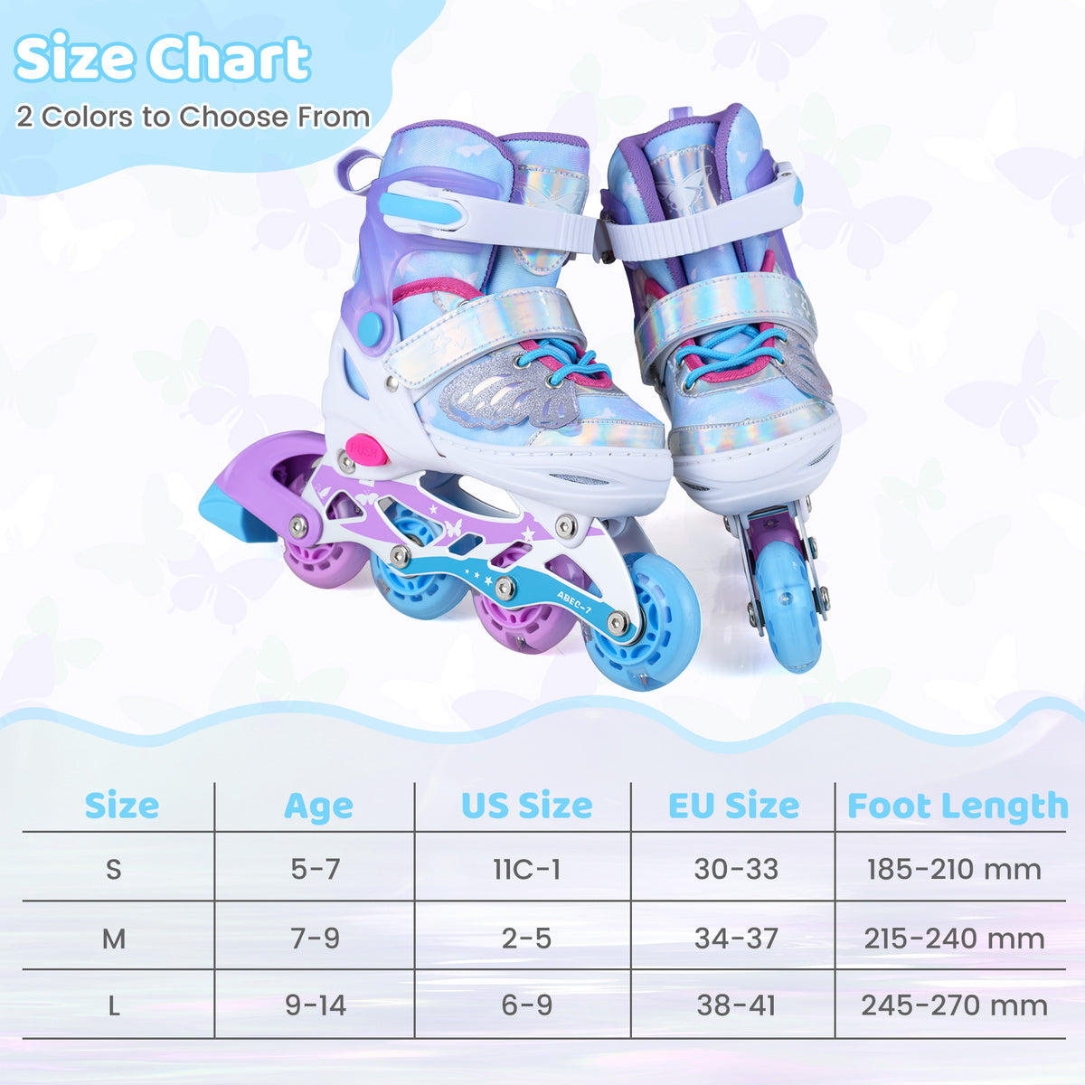 Kids Inline Skates Adjustable length and Illuminating Beginner Skating Shoes with Safety Strap-Blue