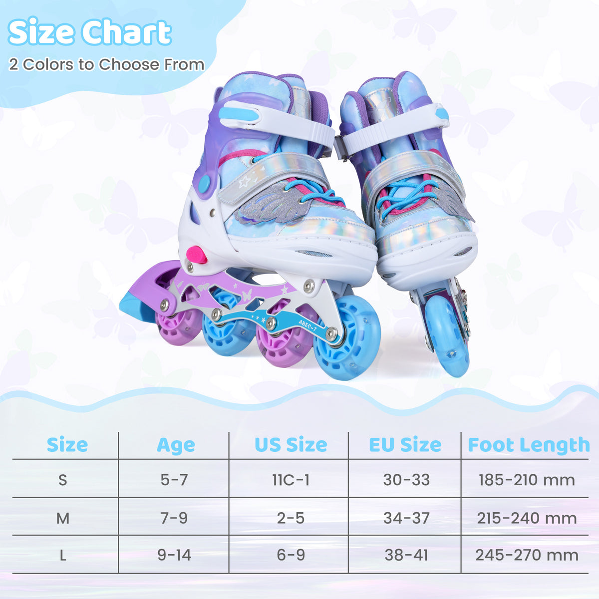Kids Inline Skates with Full Light Up PU Wheels Adjustable Length for Beginners-Blue