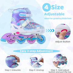 Kids Inline Skates with Full Light Up PU Wheels Adjustable Length for Beginners-Blue