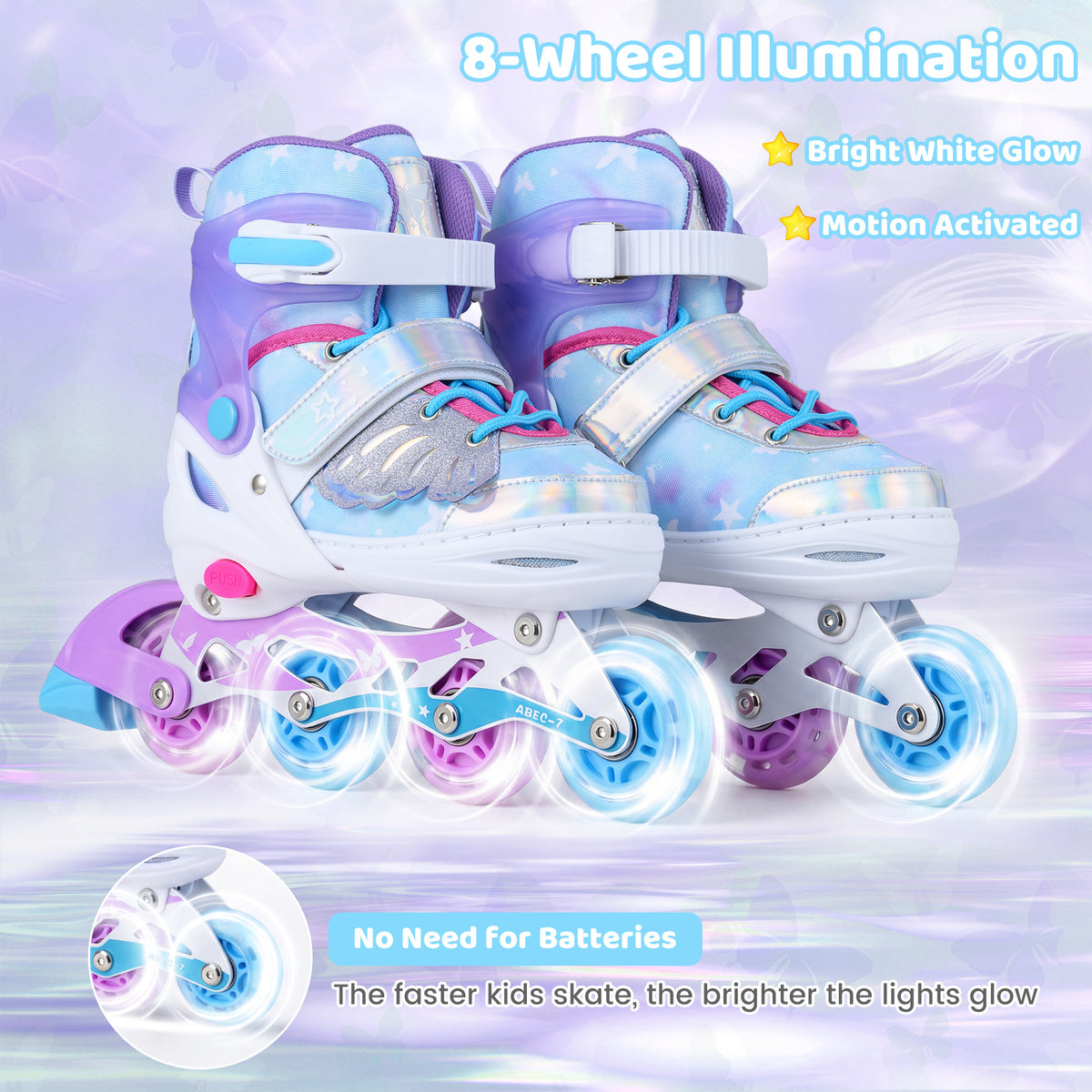 Kids Inline Skates with Full Light Up PU Wheels Adjustable Length for Beginners-Blue