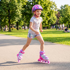 Kids Inline Skates with Full Light Up PU Wheels Adjustable Length for Beginners-Pink