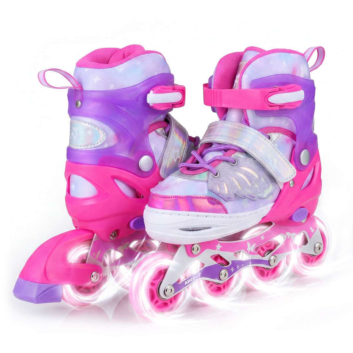 Kids Inline Skates with Full Light Up PU Wheels Adjustable Length for Beginners-Pink