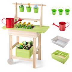 Kids Mud Kitchen Outdoor Play Pretend Kitchen with Removable Pots and Storage Box for Boys Girls Aged 3+-Natural