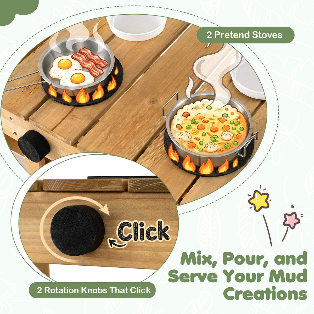 Kids Mud Kitchen with Planter Box and 8 Accessories for Toddlers Aged 3+-Natrual