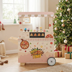 Kids Pizza Food Truck Wooden Pretend Play Snack Cart with Oven-Pink