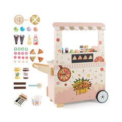Kids Pizza Food Truck Wooden Pretend Play Snack Cart with Oven-Pink