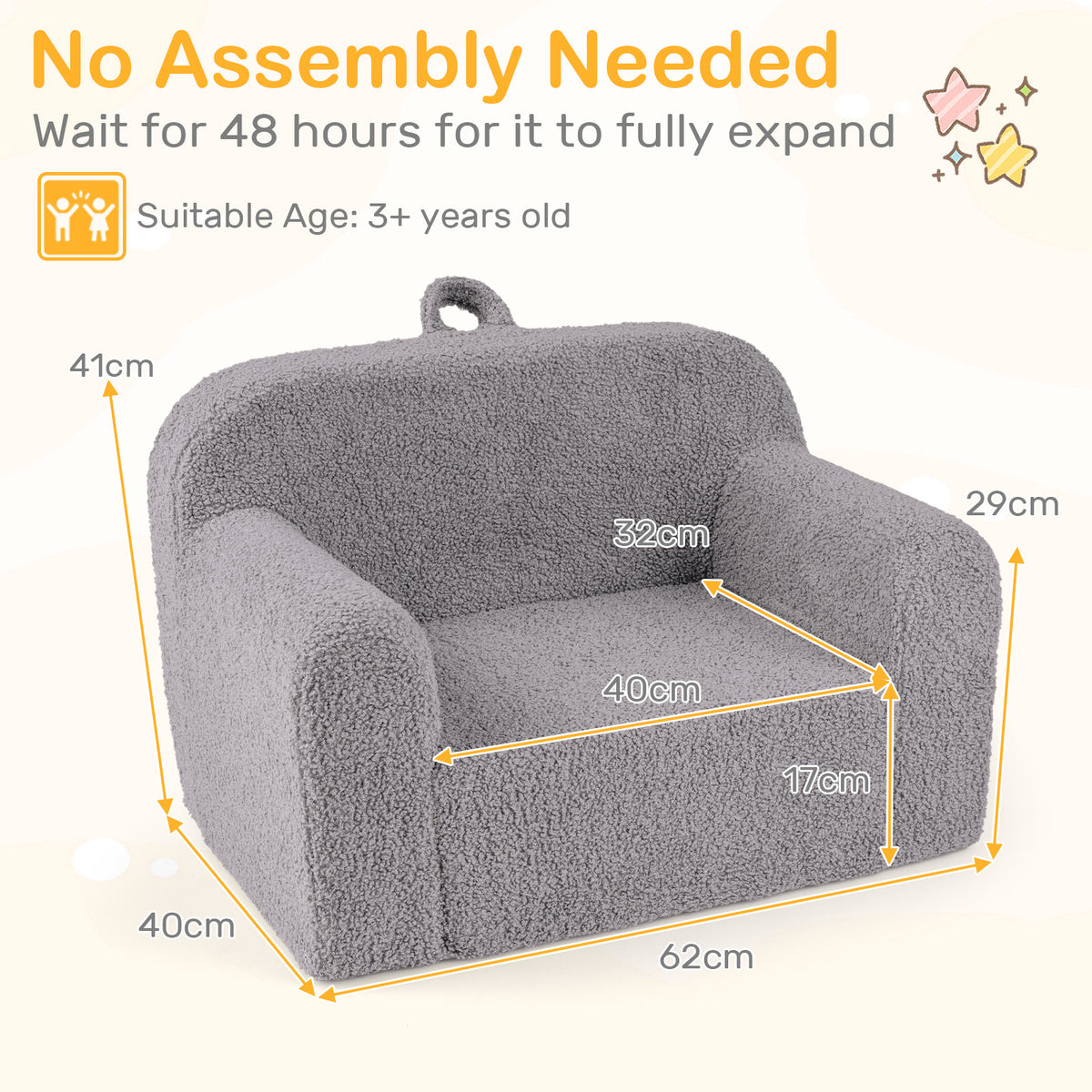 Kids Reading Sofa with Soft Fleece Fabric Cover-Grey