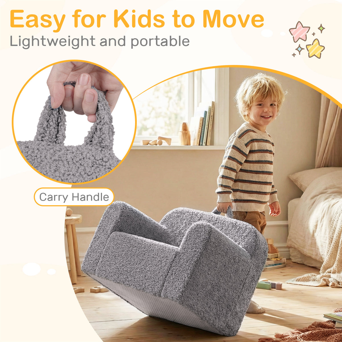 Kids Reading Sofa with Soft Fleece Fabric Cover-Grey