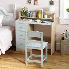 Kids Study Desk and Chair Set Wooden Children Writing Desk with Hutch-Light Blue