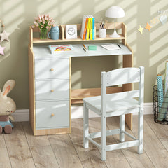 Kids Study Desk and Chair Set Wooden Children Writing Desk with Hutch-Light Blue
