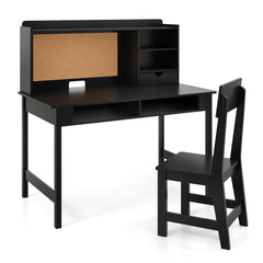Kids Study Desk and Chair Set Wooden Students Writing Table-Black