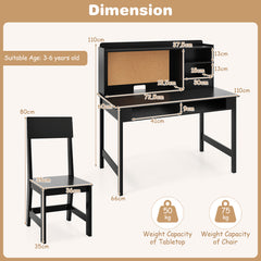 Kids Study Desk and Chair Set Wooden Students Writing Table-Black