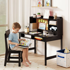 Kids Study Desk and Chair Set Wooden Students Writing Table-Black