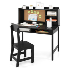 Kids Study Desk and Chair Set Wooden Students Writing Table-Black