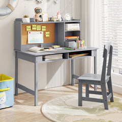 Kids Study Desk and Chair Set Wooden Students Writing Table-Grey
