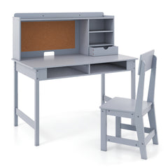 Kids Study Desk and Chair Set Wooden Students Writing Table-Grey