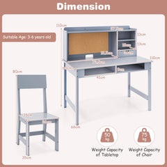 Kids Study Desk and Chair Set Wooden Students Writing Table-Grey