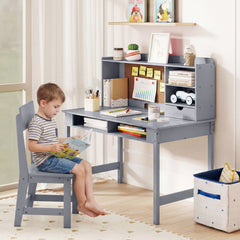 Kids Study Desk and Chair Set Wooden Students Writing Table-Grey