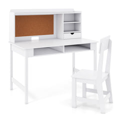 Kids Study Desk and Chair Set Wooden Students Writing Table-White
