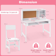 Kids Study Desk and Chair Set Wooden Students Writing Table-White
