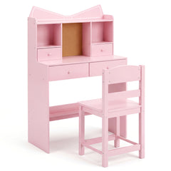 Kids Study Desk and Chair Set with Open Shelves and Cork Bulletin Board-Pink
