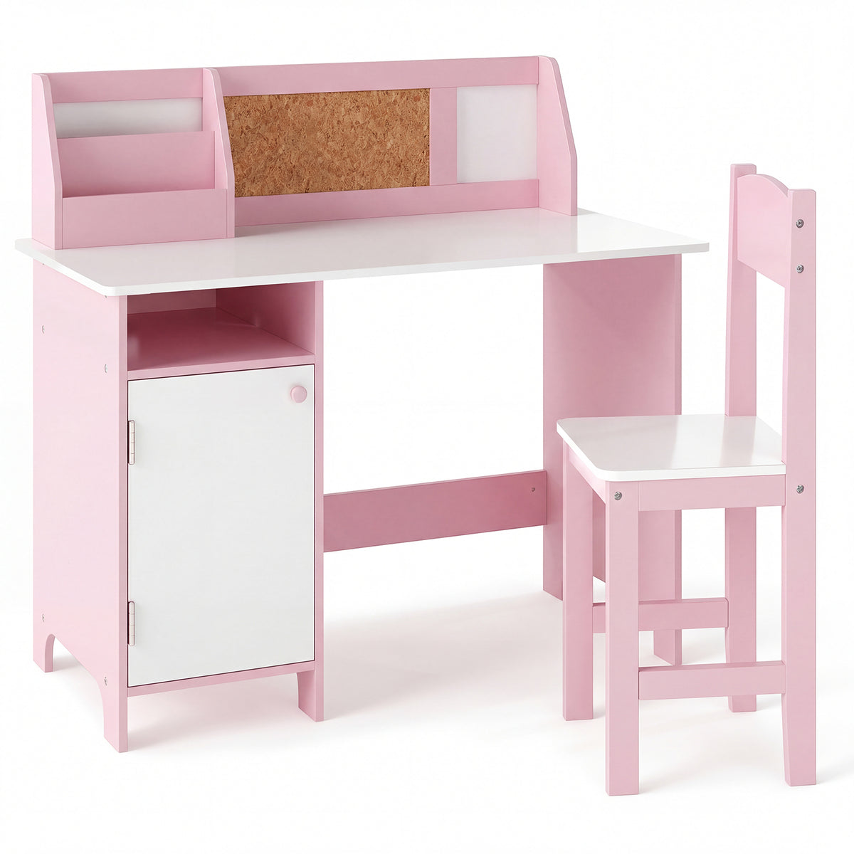Kids Table and Chair Set with Hutch and Cabinet-Pink