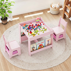 Kids Table and Chairs Set Toddler Wooden Activity Desk-Pink