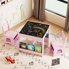 Kids Table and Chairs Set Toddler Wooden Activity Desk-Pink
