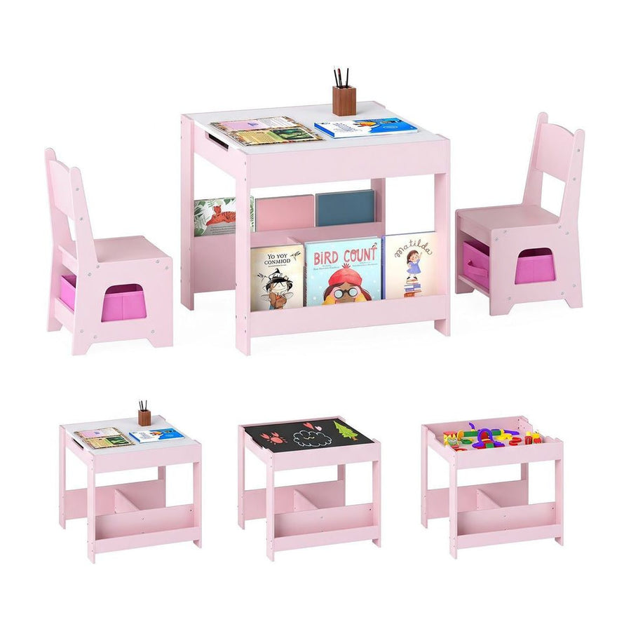 Kids Table and Chairs Set Toddler Wooden Activity Desk-Pink