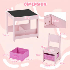 Kids Table and Chairs Set Toddler Wooden Activity Desk-Pink