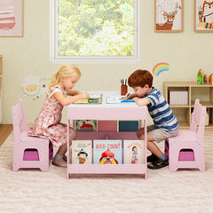 Kids Table and Chairs Set Toddler Wooden Activity Desk-Pink