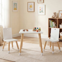 Kids Table and Chairs Set with Pine Wood Legs for Playing Learning Eating-White
