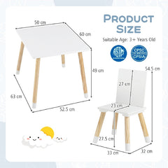 Kids Table and Chairs Set with Pine Wood Legs for Playing Learning Eating-White