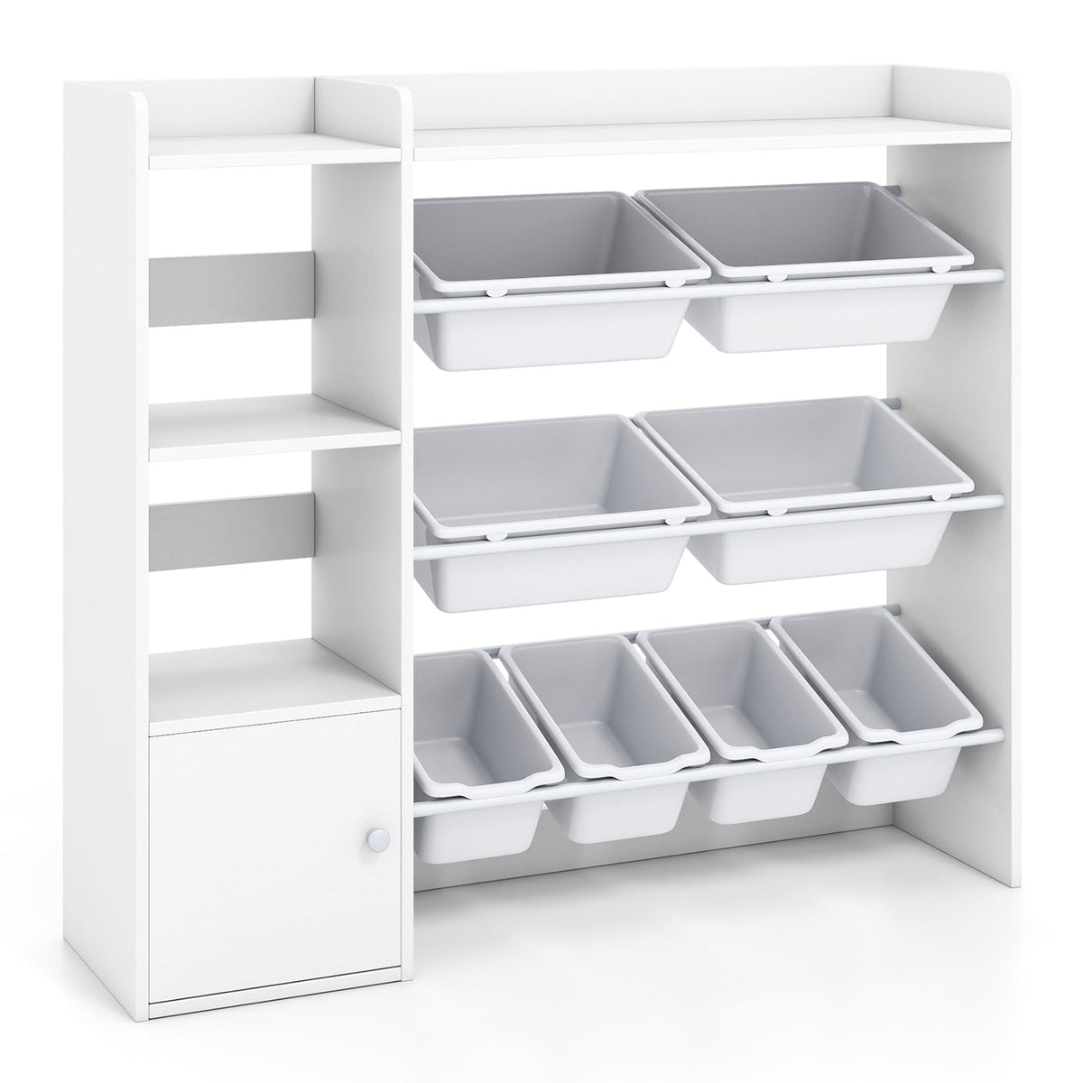 Kids Toy Storage Organizer with 8 Removable Bins and Cabinet for Toddler-White