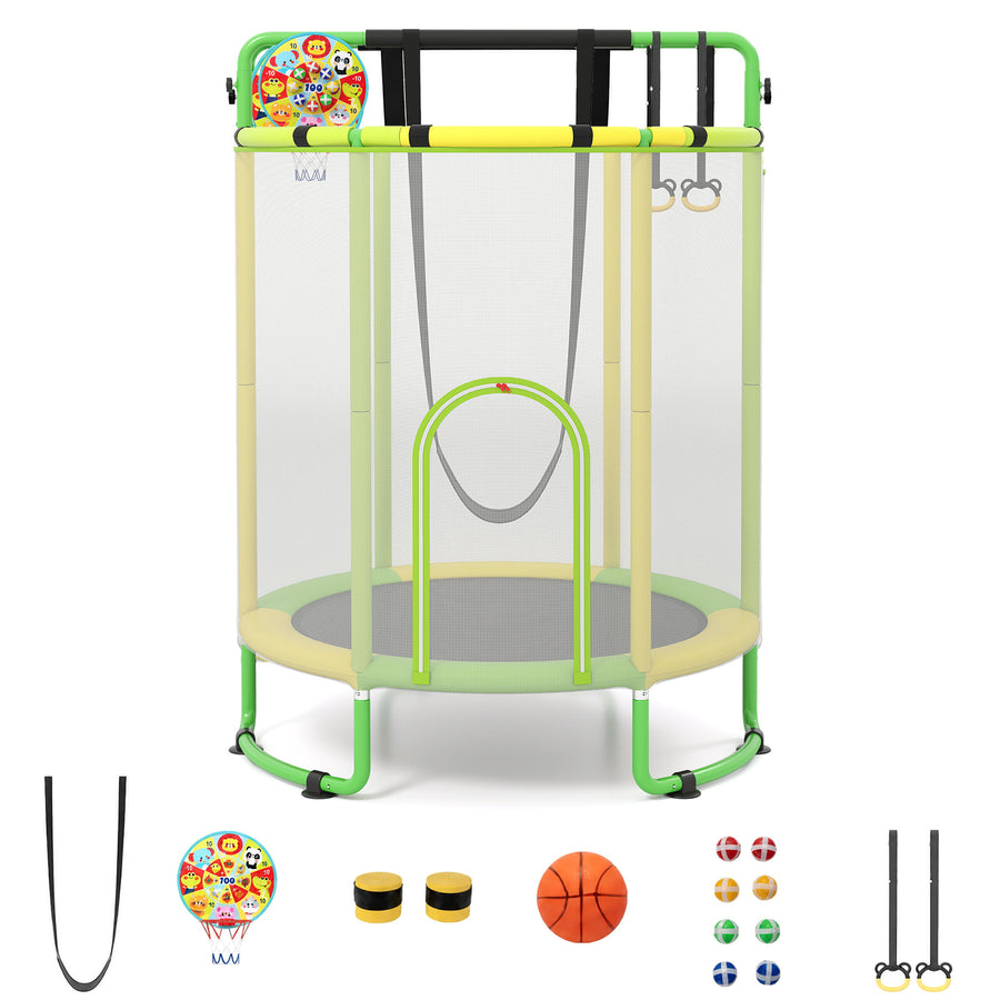 Kids Trampoline with Safety Net for Indoor and Outdoor Use-Yellow and Green