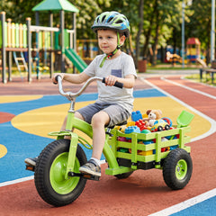 Kids Tricycle with Storage Basket and Inflatable Tires for Boys Girls Ages 3+-Green