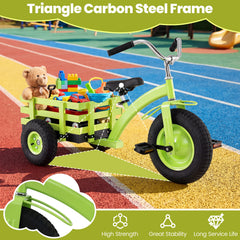 Kids Tricycle with Storage Basket and Inflatable Tires for Boys Girls Ages 3+-Green