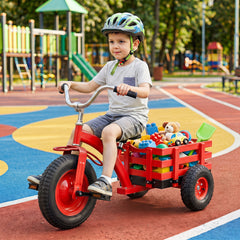 Kids Tricycle with Storage Basket and Inflatable Tires for Boys Girls Ages 3+-Red