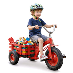 Kids Tricycle with Storage Basket and Inflatable Tires for Boys Girls Ages 3+-Red