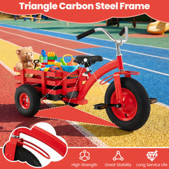 Kids Tricycle with Storage Basket and Inflatable Tires for Boys Girls Ages 3+-Red