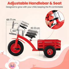 Kids Tricycle with Storage Basket and Inflatable Tires for Boys Girls Ages 3+-Red