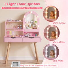 Kids Vanity Pretend Makeup Dressing Desk with Drawers-Pink
