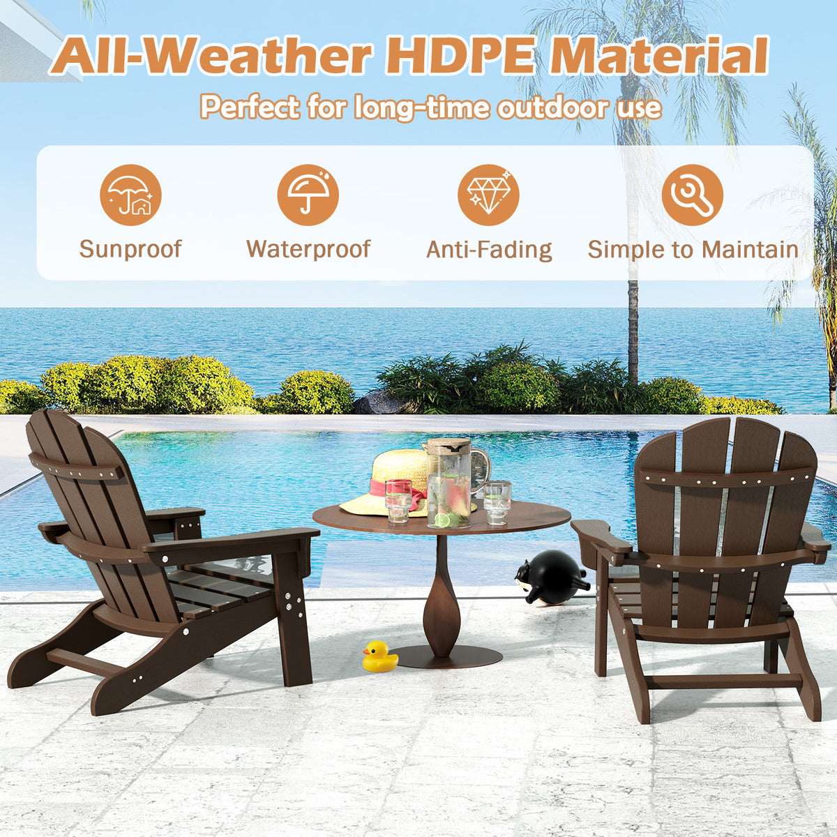 Kids Adirondack Chair All-Weather HDPE Toddler Lawn Chair-Brown